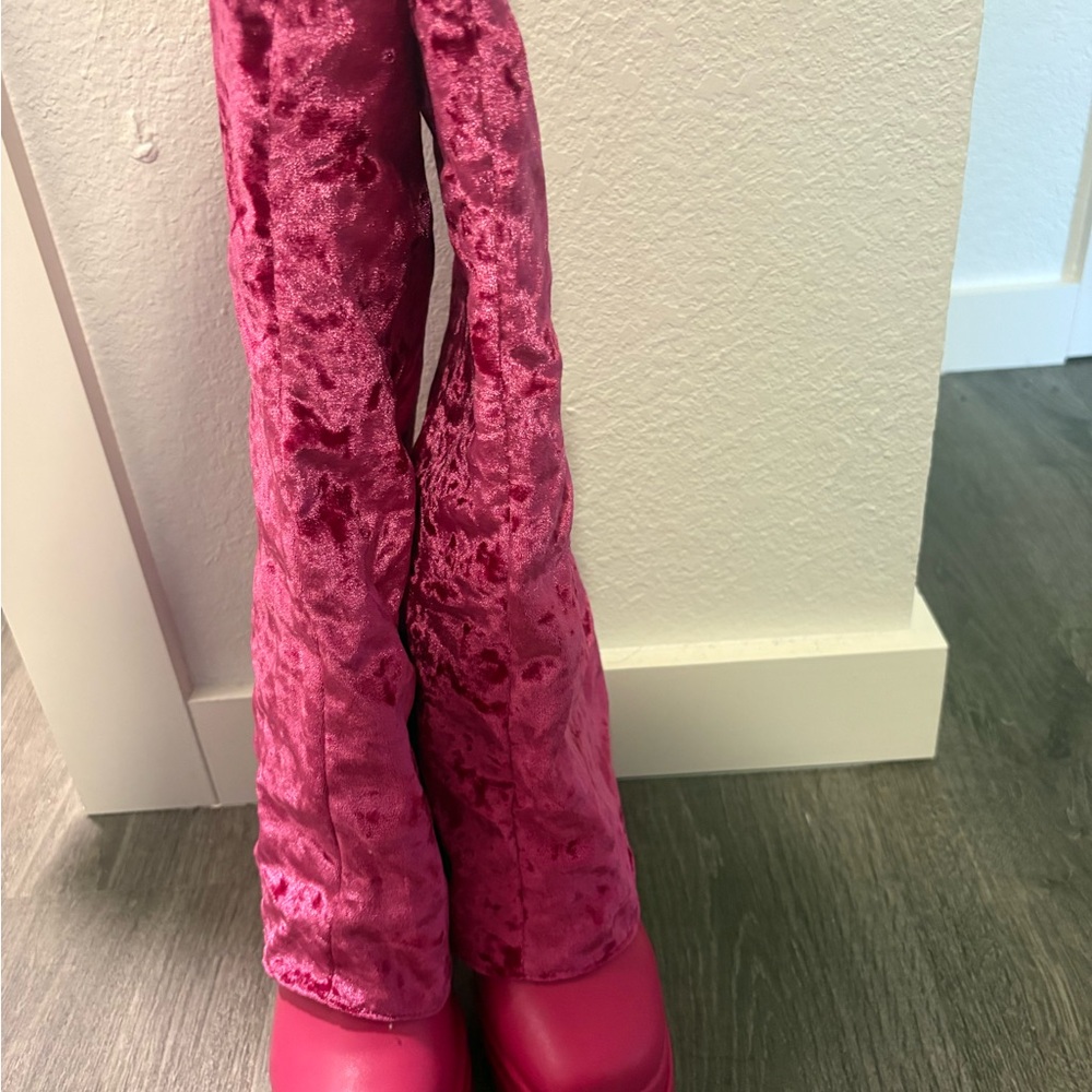 Fashion Nova Pink Velvet Over-the-Knee Boots